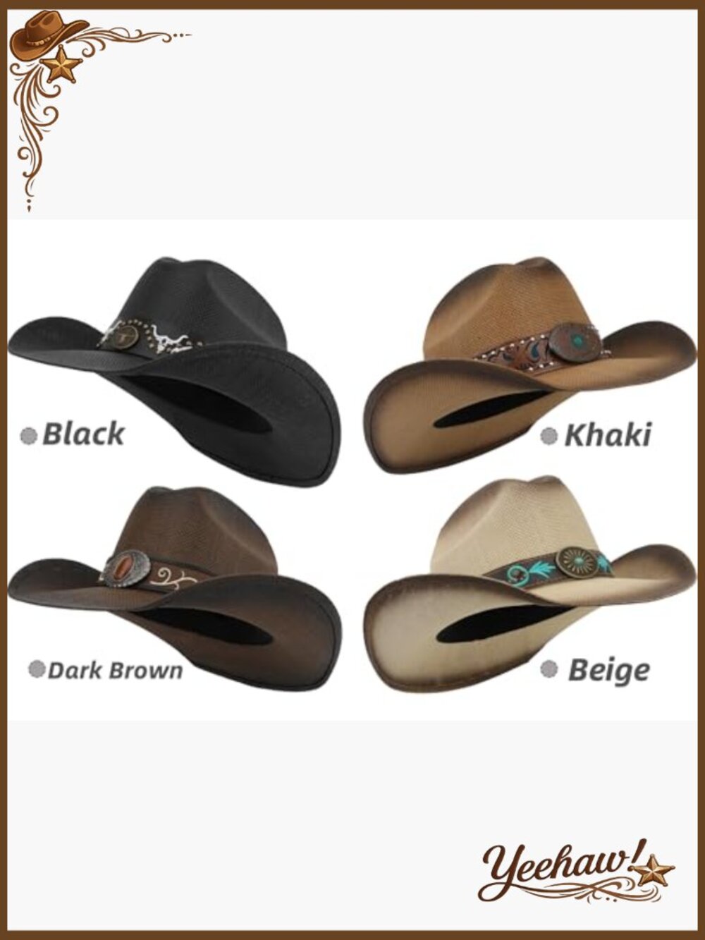 Straw Cowboy Hat Unisex Adjustable Fit Western Style Sun Protection - Picture 7 of 7
